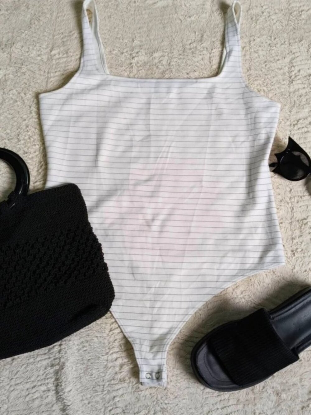 Express White bodysuit with stripes, Size XL